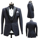 Wiaofellas Men's Suit 2 Pieces Blazer Vest One Button Peaked Satin Lapel Sequins Business Slim Fit Formal Work Wedding Groom Costume Homme