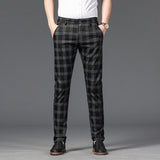 Wiaofellas Brand Men's Stripe Plaid Casual Pants Male Plaid Stretch Slim Business Straight Pants Fashion Trend Men's Pants Cotton Trousers