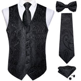 Wiaofellas Men Black Paisley Vest Necktie Bowtie Pocket Square Cufflinks Dress Set жилетка мужская Classic 5 PCS Business Waistcoat for Man