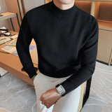 Wiaofellas New Male High End Fashion Knitted Pullover Sweater Men Half Turtle Neck Winter Woolen Casual Jumper Clothes