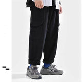 Wiaofellas Men's Black/grey Color Loose Casual Pants Fashion Trend Loose Cargo Trousers Sports Elastic Waist Sweatpants Size M-3XL