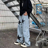 Wiaofellas Men's High Street Fashion Trend Loose Jeans Hip Hop Style Wide Leg Casual Pants Blue Color Oversized Trousers S-3XL