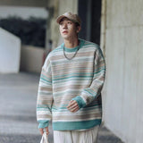 Wiaofellas Winter Men's Thickened In Warm Coats Striped Printing Wool Sweaters Fashion Trend Loose Knitting Round Neck Pullover M-2XL