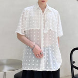 Wiaofellas Trendy Sexy See-through Mesh Shirts LGBT Men's Summer Thin Section Polka Dot Short-sleeved Tees Shirt Niche Men Clothing Blouse