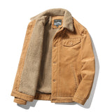 Wiaofellas Men's Winter Button Jacket Plus Velvet Overcoat Corduroy Tooling Casual Parka Korean Fashion Solid Color Cotton Jacket Men