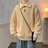 Wiaofellas Lapel Sweater Men Warm Fashion Casual Knitted Pullover Men Japanese Streetwear Loose Long Sleeve Sweater Mens Jumper Clothes