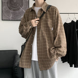 Wiaofellas Autumn New Korean Men's Casual Shirts Loose Casual Plaid Long Sleeve Blouses Male Fashion Brand Cardigan Clothing