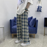 Wiaofellas Plaid Pants Men's High Street Korean Style Nine-point Pants Summer Thin All-match Casual Pants Loose Straight Wide-leg Pants