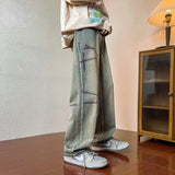 Wiaofellas Man Cowboy Pants Hip Hop Retro Men's Jeans Grunge Y2k Loose Baggy Vintage Washed Trousers with Print Straight High Quality Kpop