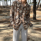 Wiaofellas Spring and Autumn Korean version long-sleeved shirt men's trend cashew flower shirt women's ins loose Japanese top