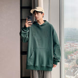 Wiaofellas American Retro Letter Patch Pullovers Autumn New Solid Hip Hop High Street Loose Hoodies Men Trend Oversized Casual Sweatshirt