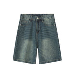 Wiaofellas Summer Men's Denim Shorts Hip Hop Loose Straight Short Jeans Vintage y2k Korean Style Five Quarter Pants Fashion Brand Clothes