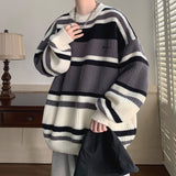 Wiaofellas Sweater Men Autumn Winter Striped O-neck Knitted Pullovers Warm College Leisure Knitwear Fashion Korean Clothing  A198