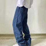 Wiaofellas Men Clothing Loose Striped Straight  Jeans Fashion Casual Men Pant Denim Streetwear Wide Leg Pant Loose Cargo Harajuku Trousers