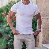 Wiaofellas 2023 Fashion Men summe Short Sleeve T-shirts O-Neck stripe Solid Casual Spring Autumn Tees Men Shirt  Tops Streetwear M-3XL