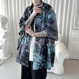 Wiaofellas Summer Short Sleeve Shirt Men Fashion Oversized Ice Silk Shirt Men Streetwear Loose Print Ice Silk Shirts Mens Hawaiian Shirt