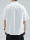 Wiaofellas Summer Chest Pockets Casual Shirts Men Short Sleeve Breathable Cotton Husband Workwear Solid Baggy Cargo Shirt Male Blouses