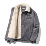 Wiaofellas Men's Winter Button Jacket Plus Velvet Overcoat Corduroy Tooling Casual Parka Korean Fashion Solid Color Cotton Jacket Men