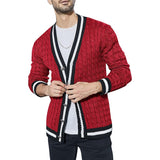 Wiaofellas Men's Fashion Colorblock Cardigan Long Sleeve V-Neck Knit Sweater Spring Autumn Single Breasted Harajuku Knitted Sweater Men
