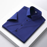 Wiaofellas 6XL Large Solid Men's Short Sleeve Shirt Summer New Ice Silk Non iron Luxury Long Sleeve Business Casual Fit Wrinkle Proof