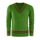 Wiaofellas Mens Fashion Striped Colorblock V-Neck Sweater Spring and Autumn Versatile Harajuku Knit Sweater Comfortable Pullover Men