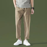 Wiaofellas Hong Kong Style Cotton Casual Trousers Men's Ankle-length Pants Spring and Summer Solid Colour Simple Straight All-match