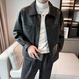 Wiaofellas Men's Jacket Motorcycle Men's Short Leather Jacket Streetwear Designer Clothing PU Leather Casual Leather Jacket