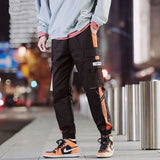 Wiaofellas New Men'S Side Pockets Cargo Harem Pants 2023 Ribbons Black Hip Hop Casual Male Joggers Trousers Fashion Casual Streetwear Pants