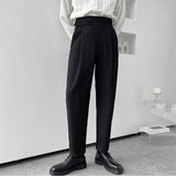 Wiaofellas New Korean Style Belt Design Men's Dress Pants Spring Summer Solid High Waist Loose Casual Pant Fashion Wide Leg Trousers