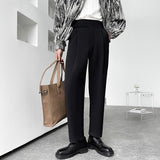 Wiaofellas New Korean Style Belt Design Men's Dress Pants Spring Summer Solid High Waist Loose Casual Pant Fashion Wide Leg Trousers