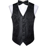 Wiaofellas Men Black Paisley Vest Necktie Bowtie Pocket Square Cufflinks Dress Set жилетка мужская Classic 5 PCS Business Waistcoat for Man