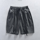 Wiaofellas Summer Fashion Mens Simple Basic Casual Shorts Japan Style Cotton Blend Premium Elastic Waist Solid Color Half Length Pants