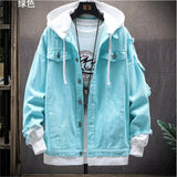 Wiaofellas Denim Jacket Mens Hooded Slim Fit Casual Streetwear Jean Jackets Long Sleeve Trendy Outerwear Autumn Winter Jacket Coat for Men