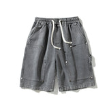 Wiaofellas Men's Shorts Denim Blue Trunks Basic Solid Color Drawstring Short Pants Plus Size 3XL Hip Hop Knee Length Male Trouses