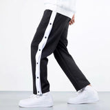 Wiaofellas Sports Trousers Men's Basketball Training Full-opening Button-down Pants Loose Plus Size Side-opening Button-down Pants Men