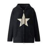 Wiaofellas Y2k Men's Star Patch Hoodies Harajuku Zip Up Oversized Sweatshirts Hip Hop Gothic Loose Pocket Korean Jacket Hoodie Streetwear