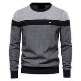 Wiaofellas Sweater Men's Autumn New Stripe Spliced Long Sleeve Knitwear Fashion Round Neck Casual Male Pullovers