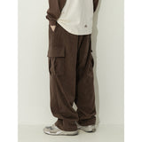 Wiaofellas Men Casual Pants Japanese Retro Solid Corduroy Straight Trousers Male Loose Cargo Packet Elastic Waist Trendy High Street Pant
