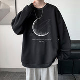 Wiaofellas Winter Warm Sweatshirts New Men Simple Stroke Moon Graphic Pullovers Oversized Korean Style Man Letter Print O Neck Tops