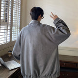 Wiaofellas Men Spring Faux Suede Jacket Street Style Stand-up Collar Fashion Casual Harajuku Version Vintage Jacket Senior Sense Streetwear