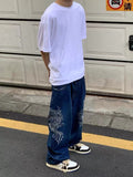 Wiaofellas-Hip Hop Embroidery Straight Jeans Men and Women New Fashion Casual American Street Skateboard Loose Wide Leg Casual Trouser Tide
