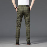 Wiaofellas Brand Men's Stripe Plaid Casual Pants Male Plaid Stretch Slim Business Straight Pants Fashion Trend Men's Pants Cotton Trousers