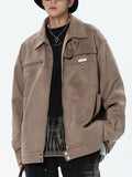 Wiaofellas Vintage Men Oversize Loose Suede Jacket Heavy Metal Unisex High Qualty Spring Autumn Zip Up Solid Jacket Coat Ladies Outerwear