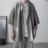 Wiaofellas Japan Hooded Shirts Ice Silk Short-sleeved Top Men Women Summer Lovers Trend Blouse Hip Hop Harajuku Oversize Jacket