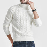 Wiaofellas High Neck Sweater Men Turtleneck Pullover Sweater Knitted Men Fashion Clothing Solid Color Warm Jumpers Pure Color White