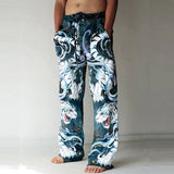 Wiaofellas Vintage Digital Printing Loose Trousers Men Drawstring Mid Waist Casual Pants 2023 Spring Fashion Streetwear Long Pant For Male