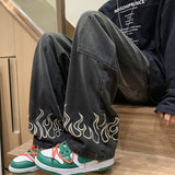 Wiaofellas Retro Vintage Men's Jeans Punk Man Cowboy Pants Loose Motorcycle Washed Stretch Straight Classic Ripped with Holes Xs Trousers L