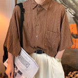 Wiaofellas-Summer Men's Retro Hollowed Out Short Sleeved Shirt Fashion Trend Casual White/Brown Shirts High Quality Unisex Clothes