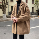 Wiaofellas Autumn and Winter Men's Woolen Coat Korean Version Trend Solid Color Loose Mid Length Coat Youth Casual Versatile Coat Top