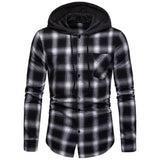 Wiaofellas Spring and Autumn Men's Fashion Plaid Hooded Shirt Spring and Autumn Jacket Shirt